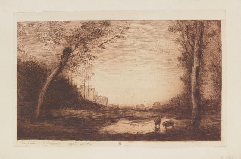 Paysage de Toscane, d’après Corot de Henri-Charles Guérard, impresionismo, paisaje
