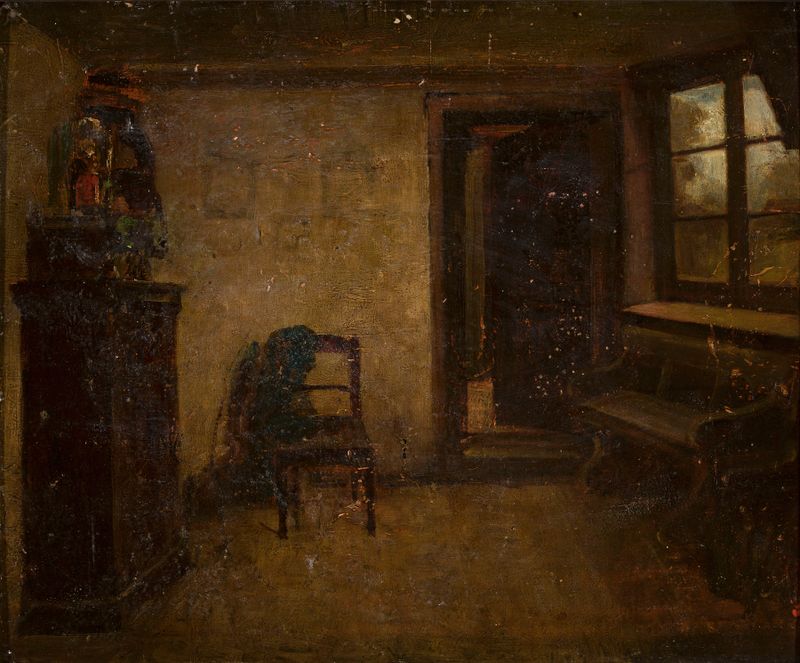 Interior scene with light on wooden floor, by Curt Agthe, realism