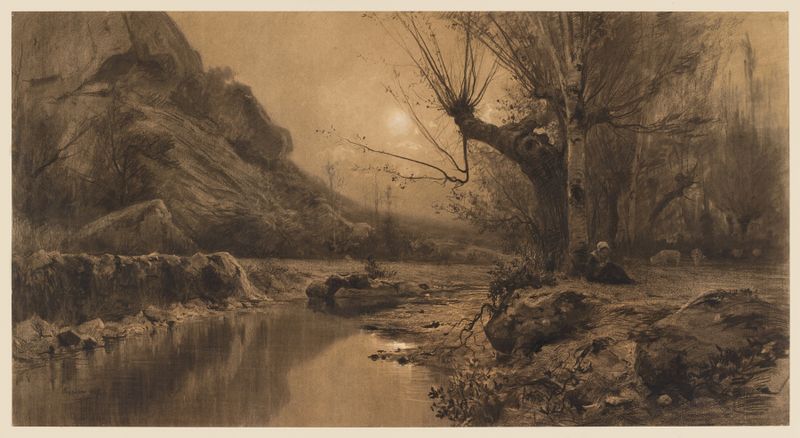 Landscape of Valromey Valley near the Rhône River by Adolphe Appian, oil painting