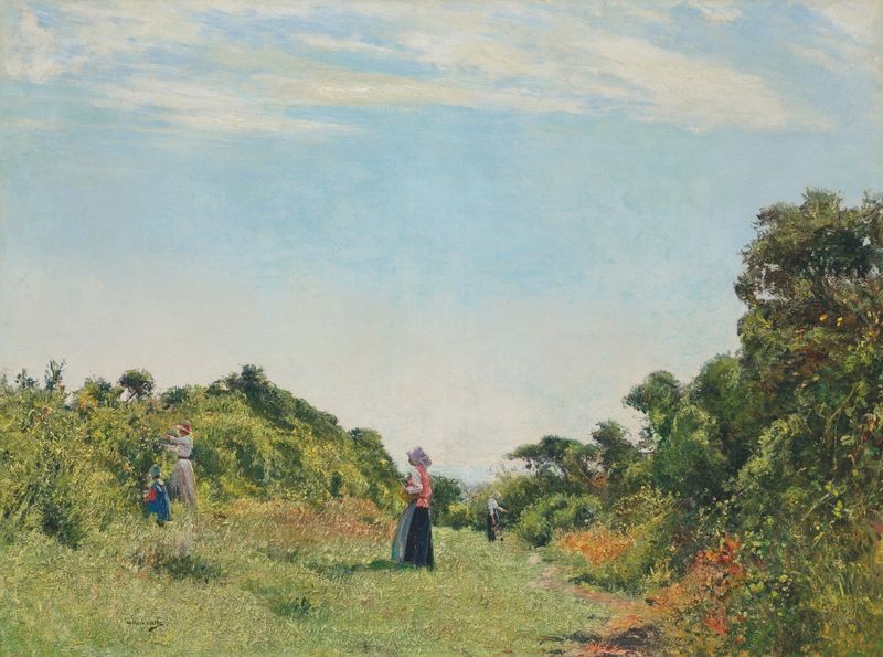 Summer Morning óleo de William Page Atkinson Wells que representa un paisaje vibrante.