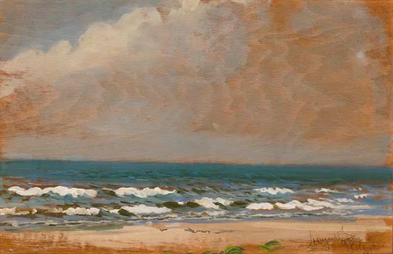 Seascape from Połąga de Leon Wyczółkowski, óleo sobre tela que retrata um mar e céu tranquilos.