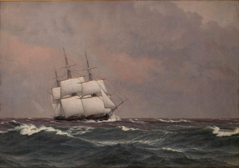 A corveta Najaden em mares agitados, pintura a óleo de Christoffer Wilhelm Eckersberg