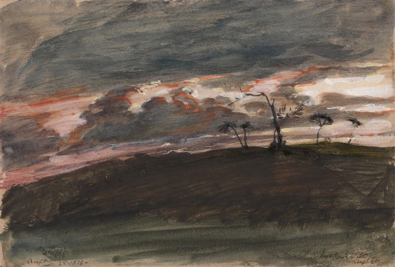Stormy sunset landscape with dark clouds, oil on canvas by Sir George Hayter