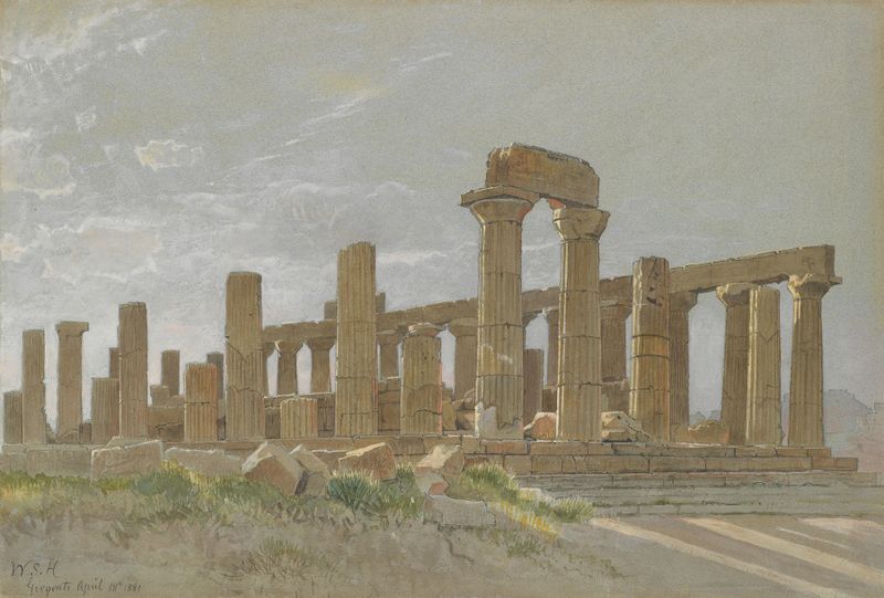 Girgenti by William Stanley Haseltine, oil painting depicting the Temple of Juno in sunlight.