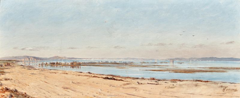Paisagem do rio Arno de Eugenio Cecconi, pintura a óleo