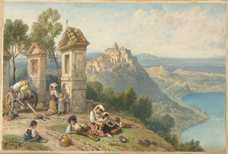 View of Castel Gandolfo by Myles Birket Foster, Victorian landscape oil painting