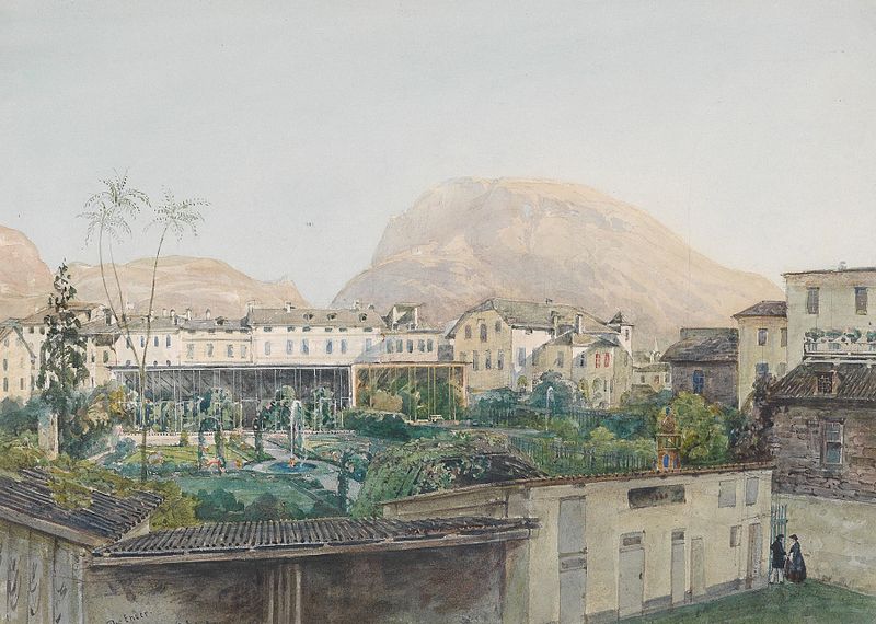 Vista de paisagem de um jardim em Bozen por Thomas Ender, pintura a óleo
