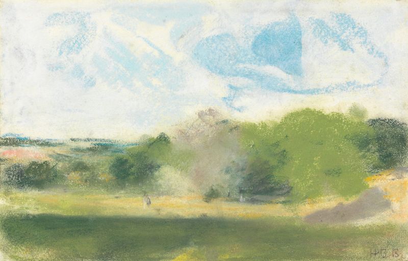 Landscape oil painting by Hercules Brabazon Brabazon featuring lush greenery.