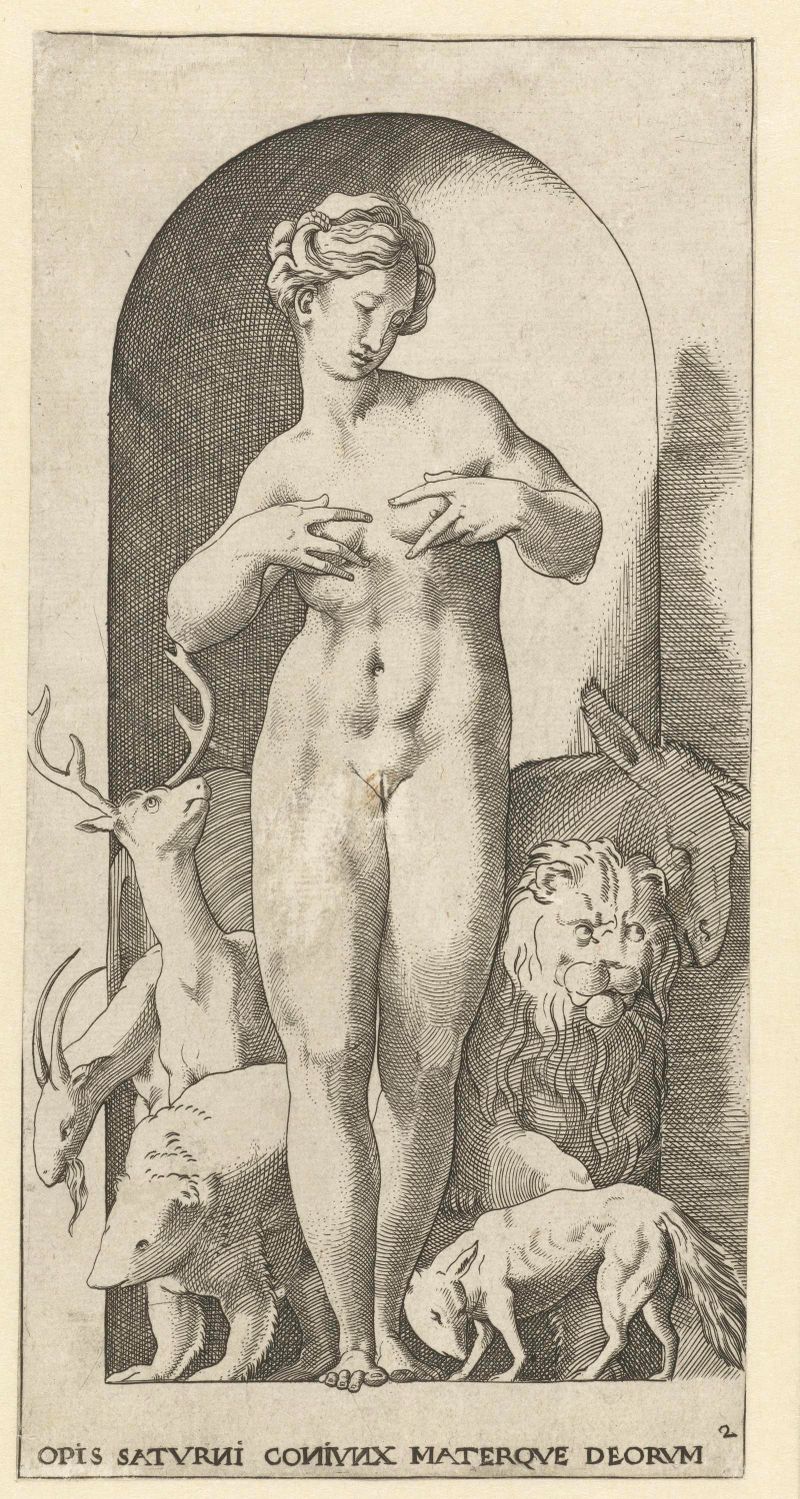 Engraving by Jacob Binck featuring various animals in a serene setting