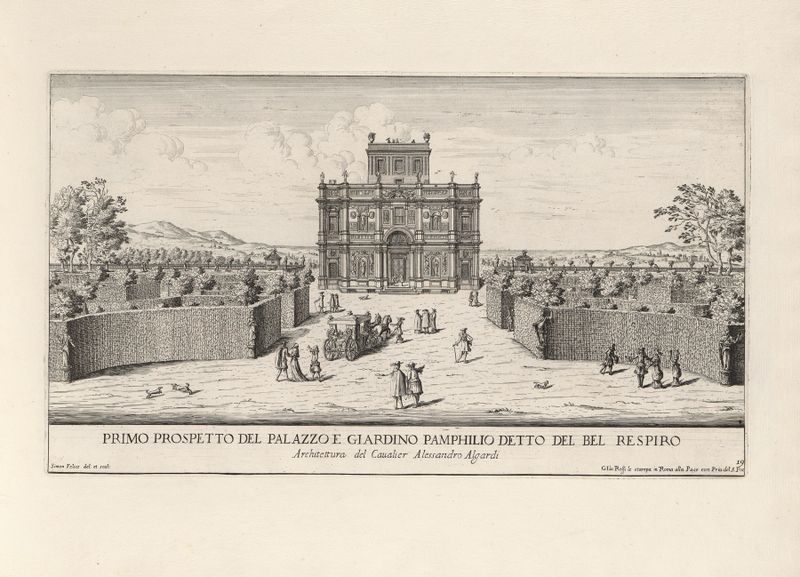 Botanical scene with gardens and topiary by Giovanni Battista Falda, 17th century