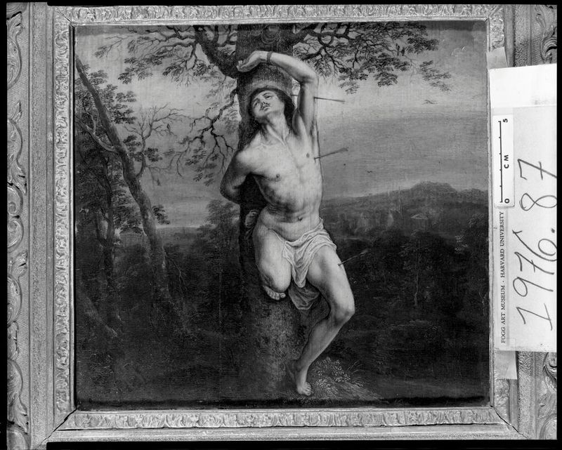 São Sebastião, uma pintura a óleo barroca de um artista não identificado, retrata o mártir em angústia.