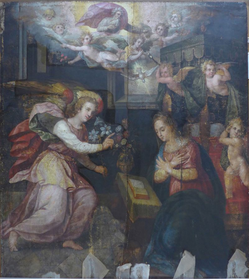 Óleo sobre panel de Luis de Vargas que representa la Anunciación con la Virgen María y el ángel Gabriel.