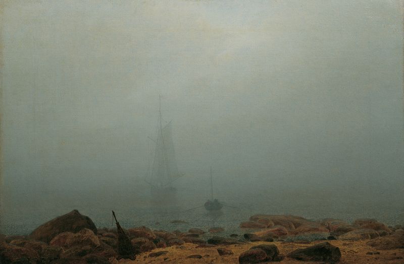 Cena marinha com névoa, óleo sobre tela de Caspar David Friedrich