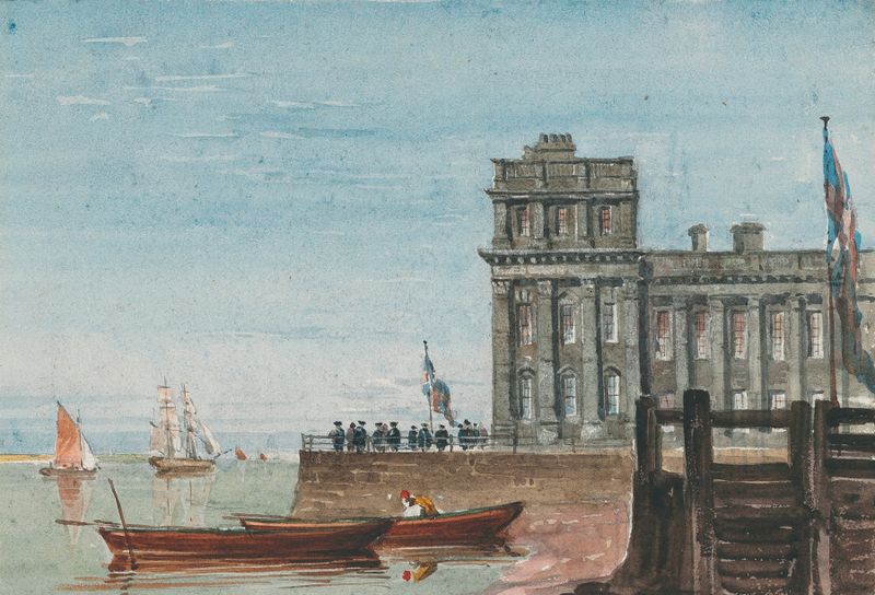 La Vieja Casa de Aduanas de David Cox, óleo de un edificio desgastado en Greenwich.