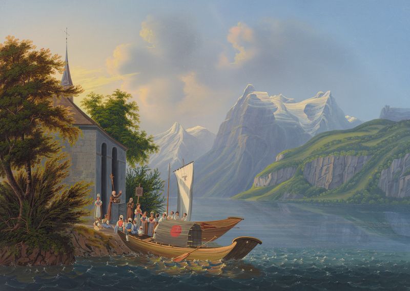 Paisagem com uma árvore solitária de Johann Heinrich Bleuler the Younger, meio desconhecido.