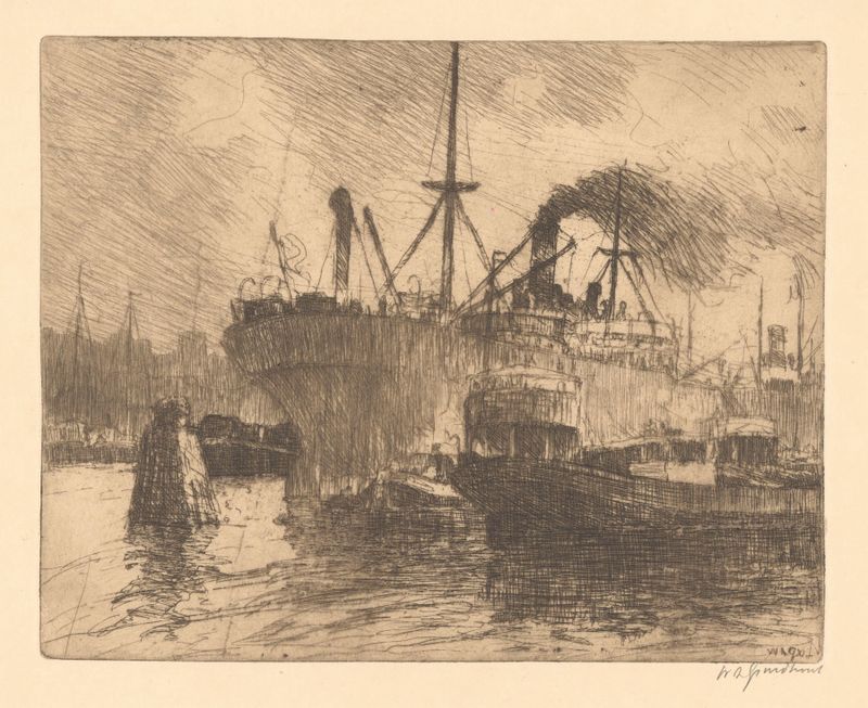 Cena marinha com barcos ancorados e ondas de Willem Adrianus Grondhout, pintura a óleo