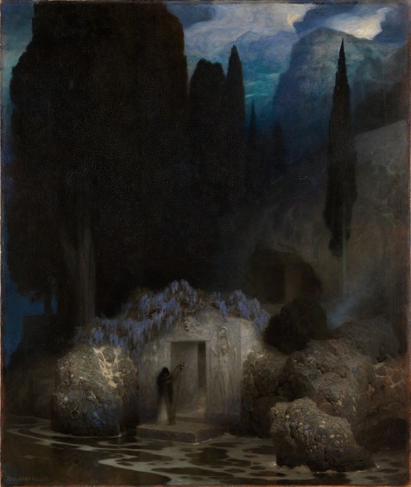 Böcklins Grab de Ferdinand Keller, representando la interacción de luz y sombra en un estilo figurativo.