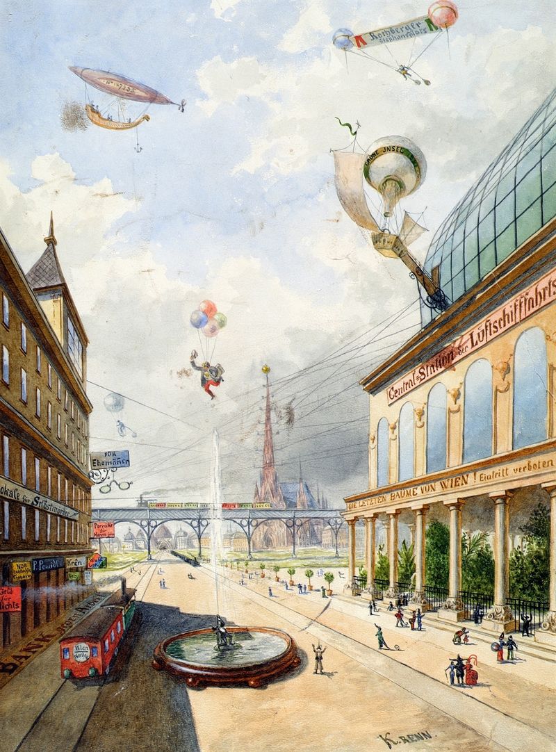 Landscape depicting a city in transition, oil painting by Edmund Krenn