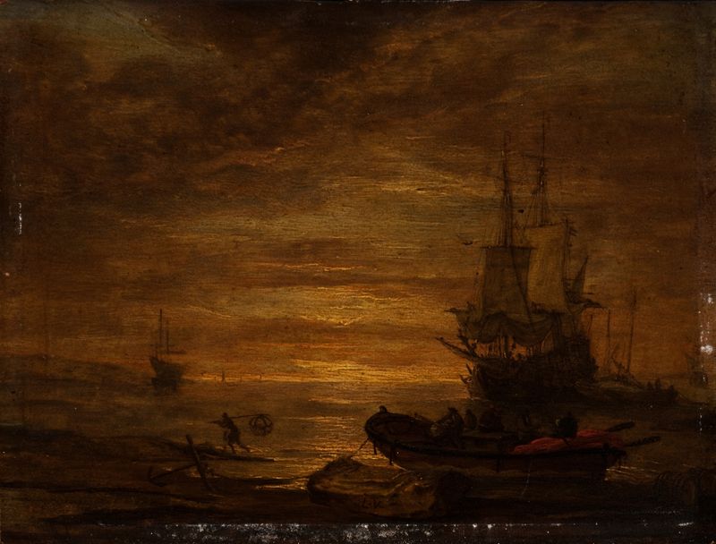 Seascape de Lieve Verschuir, óleo sobre lienzo que representa nubes tumultuosas y olas.