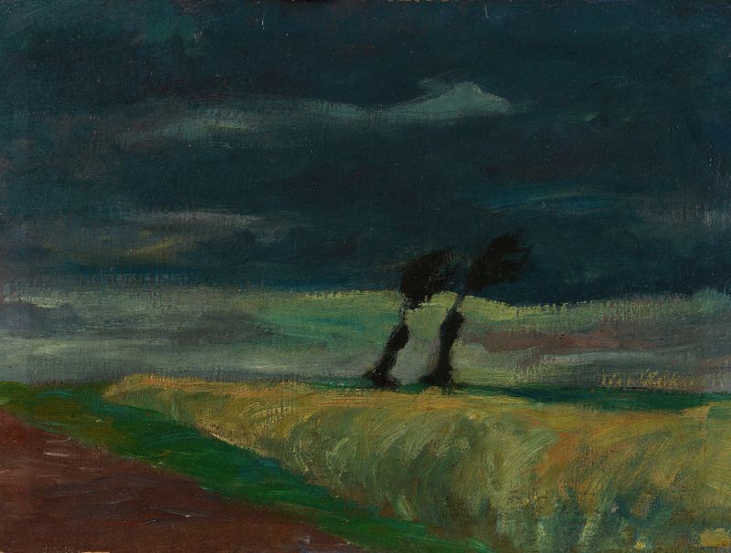Stürmische Landschaft by Heinrich Nauen, oil on canvas showing a turbulent sky with dark clouds