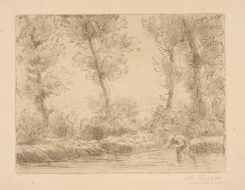 Pescador en el arroyo, óleo sobre lienzo de Alphonse Legros