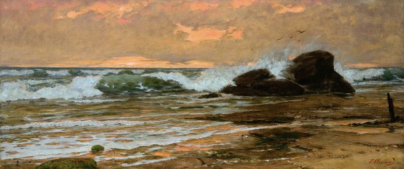 Seascape with clear sky, oil on canvas by Pavel Alexandrovich Svedomsky, depicting ocean waves and a serene sky.