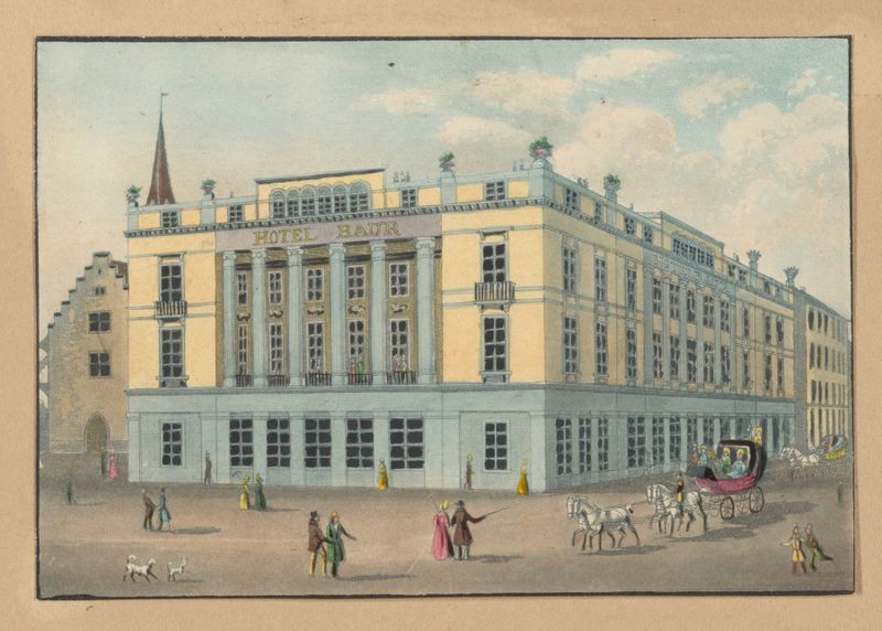 Interior scene of Hôtel Baur with a figure in soft light, oil on canvas by Franz Schmid