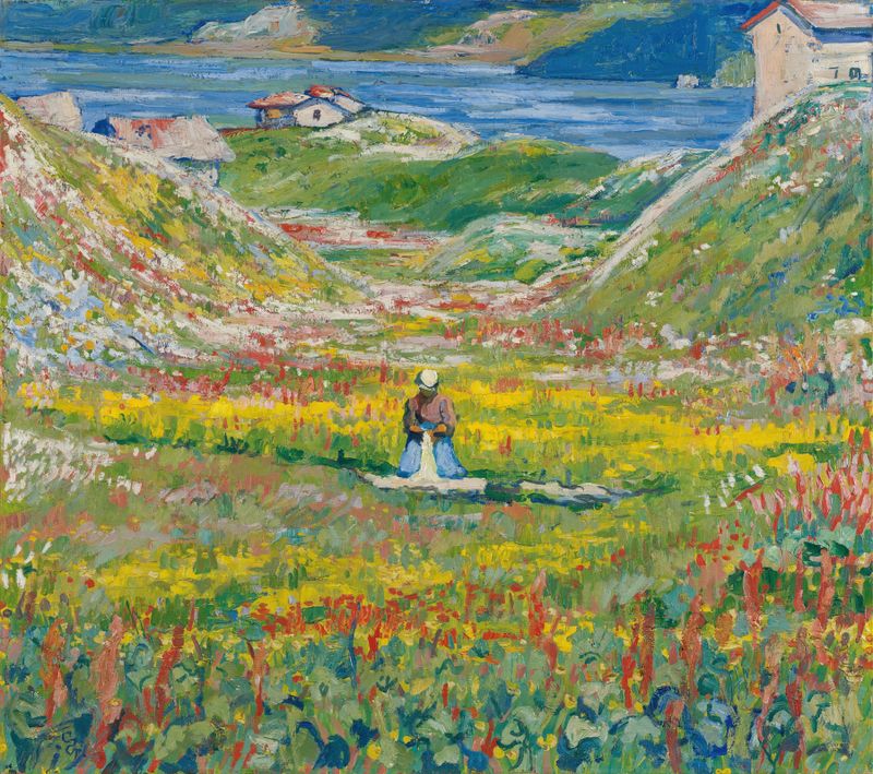 Landscape of blooming valley, oil painting by Giovanni Giacometti