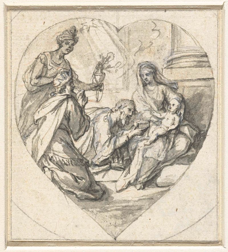 Escena religiosa que representa figuras en adoración, pintura al óleo de Unknown Artist
