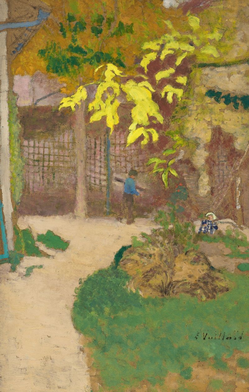 Le Jardin by Édouard Vuillard, oil on canvas, depicting a lush garden with dappled light.