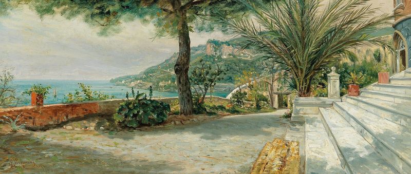 Paisaje que muestra la Costa de Amalfi con techos de terracota de Giuseppe Ferrarini