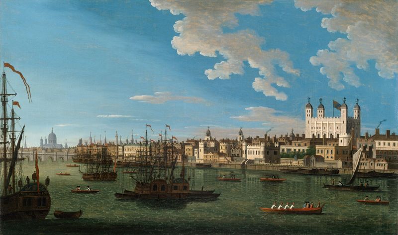The Thames at the Tower of London, oil painting by Joseph Nickolls