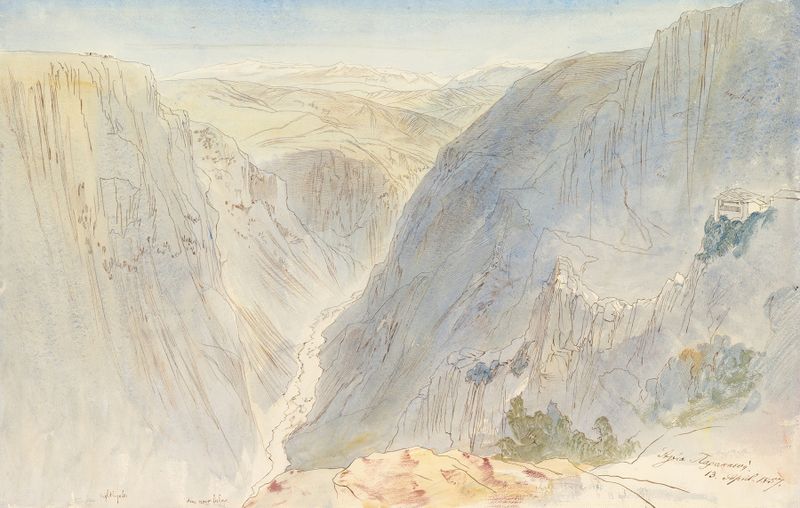 Paisagem de Agia Paraskevi, Epirus, Grécia por Edward Lear, óleo