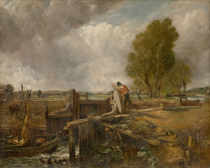 Um barco passando por uma eclusa, óleo sobre tela de John Constable