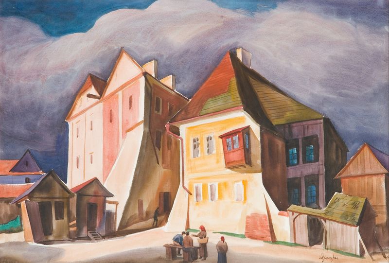 Landscape of Kazimierz nad Wisłą by Władysław Skoczylas, oil on canvas