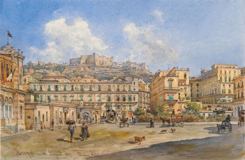 Landscape depicting rooftops in sunlight, oil painting by Franz Alt