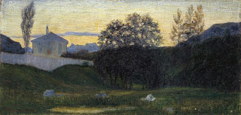 Dusk by Giovanni Giacometti, oil on canvas depicting a twilight landscape.
