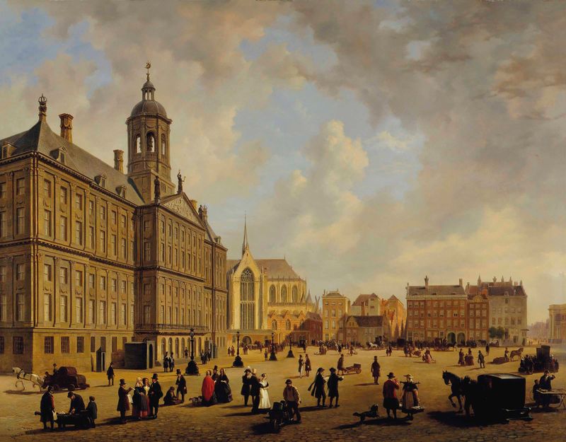 Genre scene depicting city life, oil painting by Bartholomeus Johannes van Hove