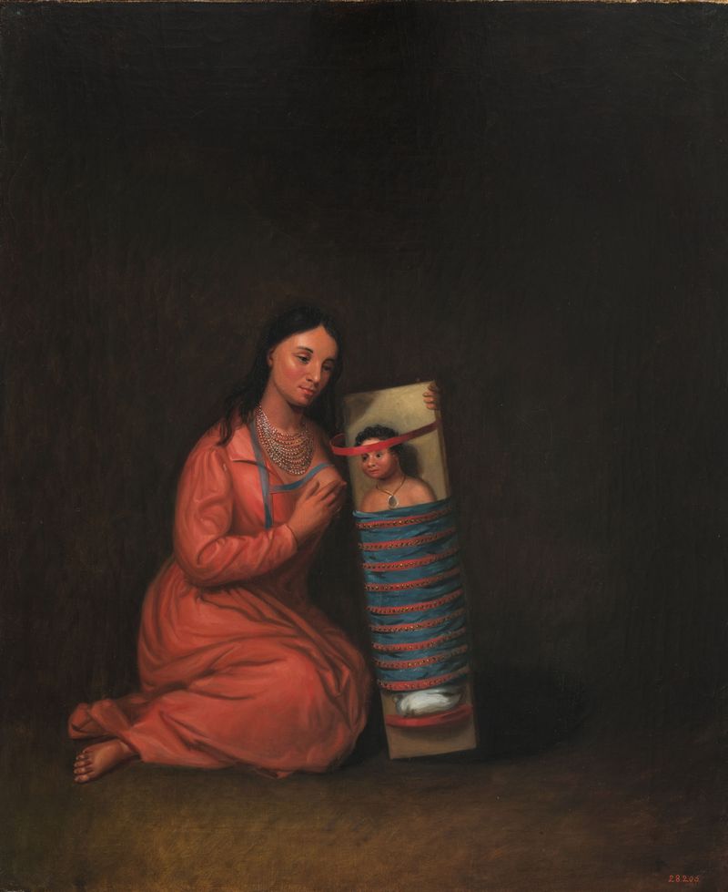Chippewa mother holding child, oil on canvas by Henry Inman