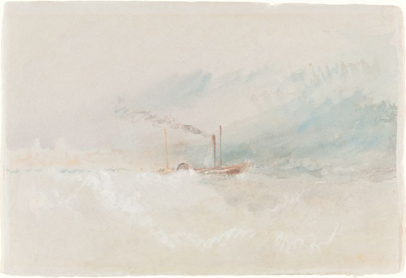 A Packet Boat off Dover, óleo sobre tela de Joseph Mallord William Turner, apresentando um barco em mares tempestuosos.