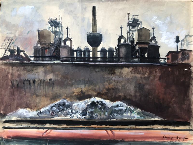 Expressionism artwork depicting industrial architecture by Otto Geigenberger