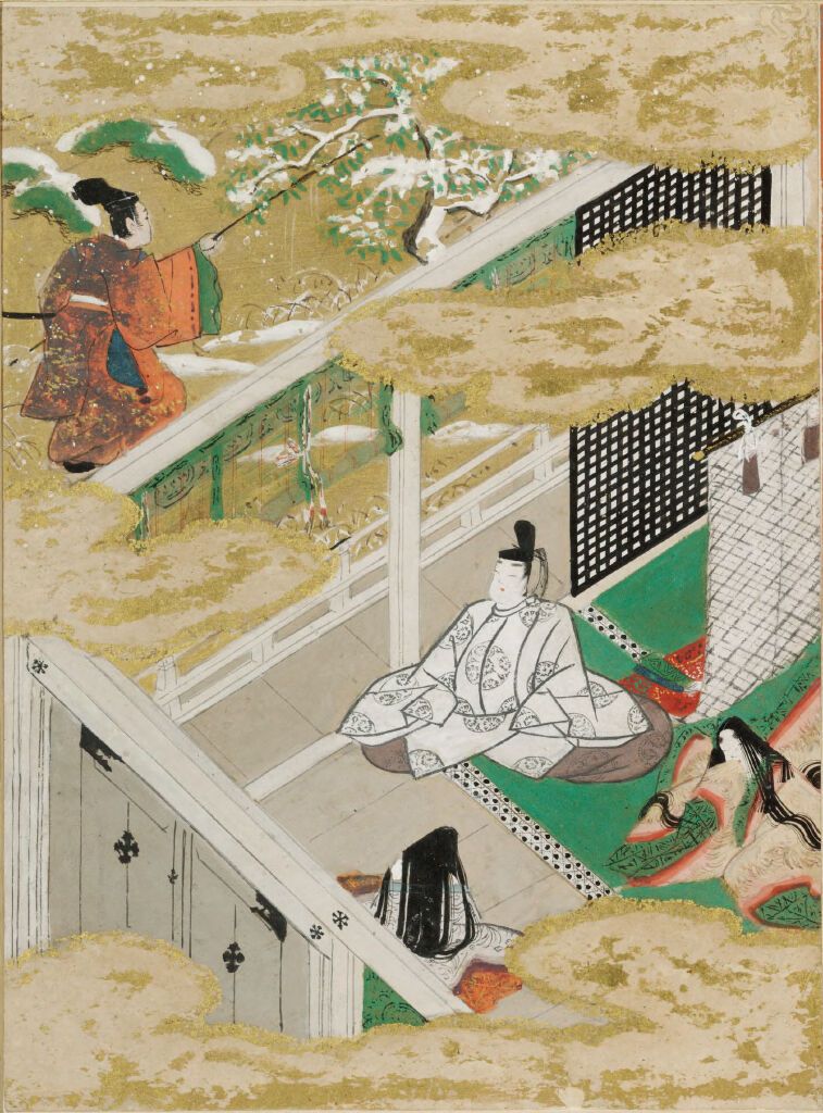 Safflower by Tosa Mitsunobu, gold medium, depicting delicate flowers.