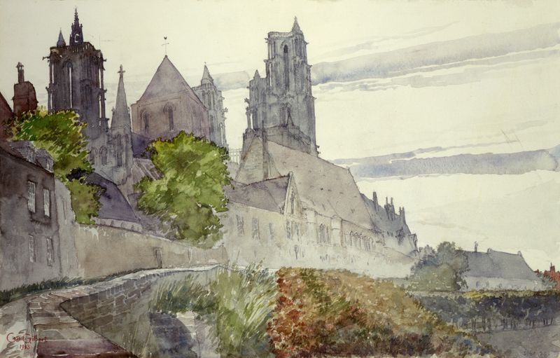 Laon Cathedral architecture by Cass Gilbert, Gothic style, intricate stonework