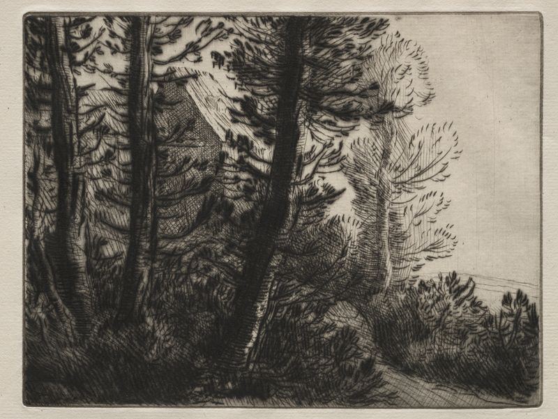 Etching of a guard house by Alphonse Legros