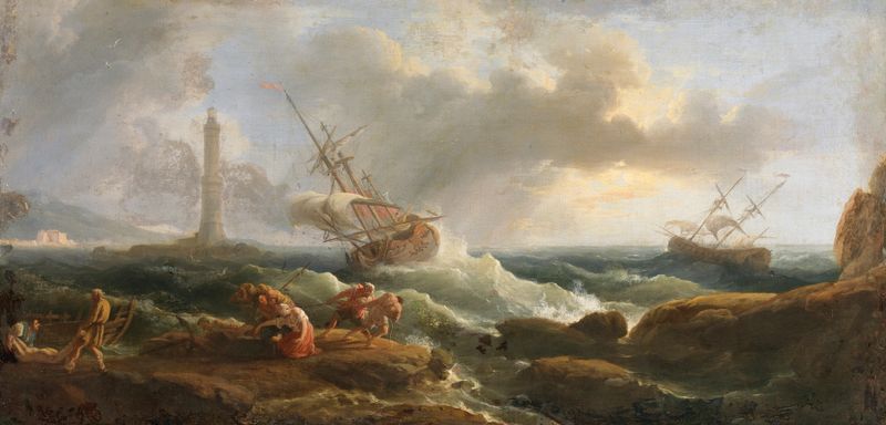 Cena costeira com ondas suaves e luz matinal de Claude-Joseph Vernet, Rococó