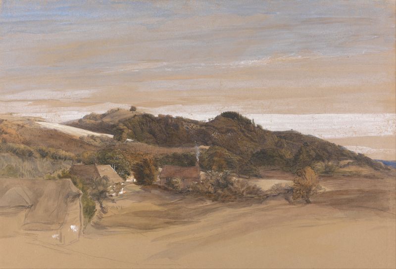 Watercolour by Samuel Palmer depicting rolling hills and golden light in Kent