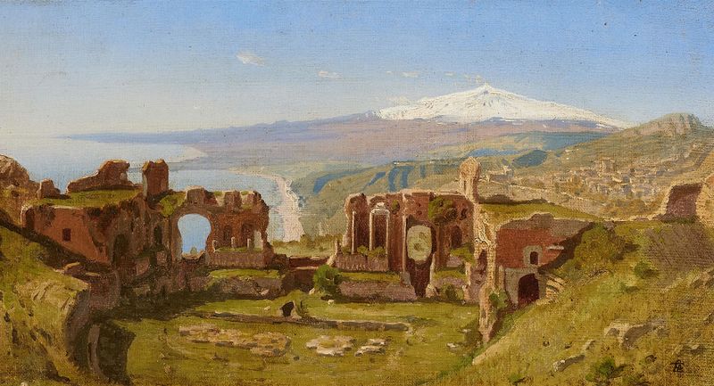 Paisaje de Taormina con el Monte Etna, óleo sobre lienzo de Claude Félix Théodore Aligny