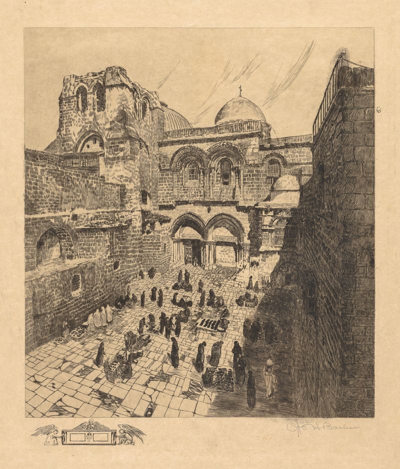 Church of the Holy Sepulchre in Jerusalem by Otto Henry Bacher, oil painting depicting light and shadow.