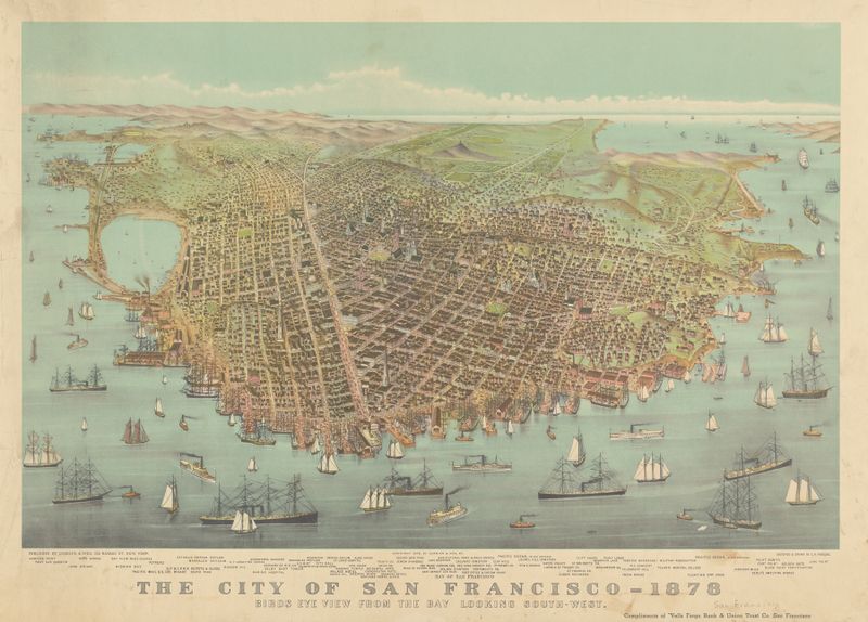 Vista aérea de São Francisco por Currier & Ives