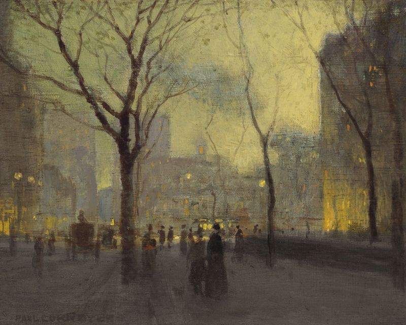 Plaza Hotel in the Rain by Paul Cornoyer, impressionism, architecture